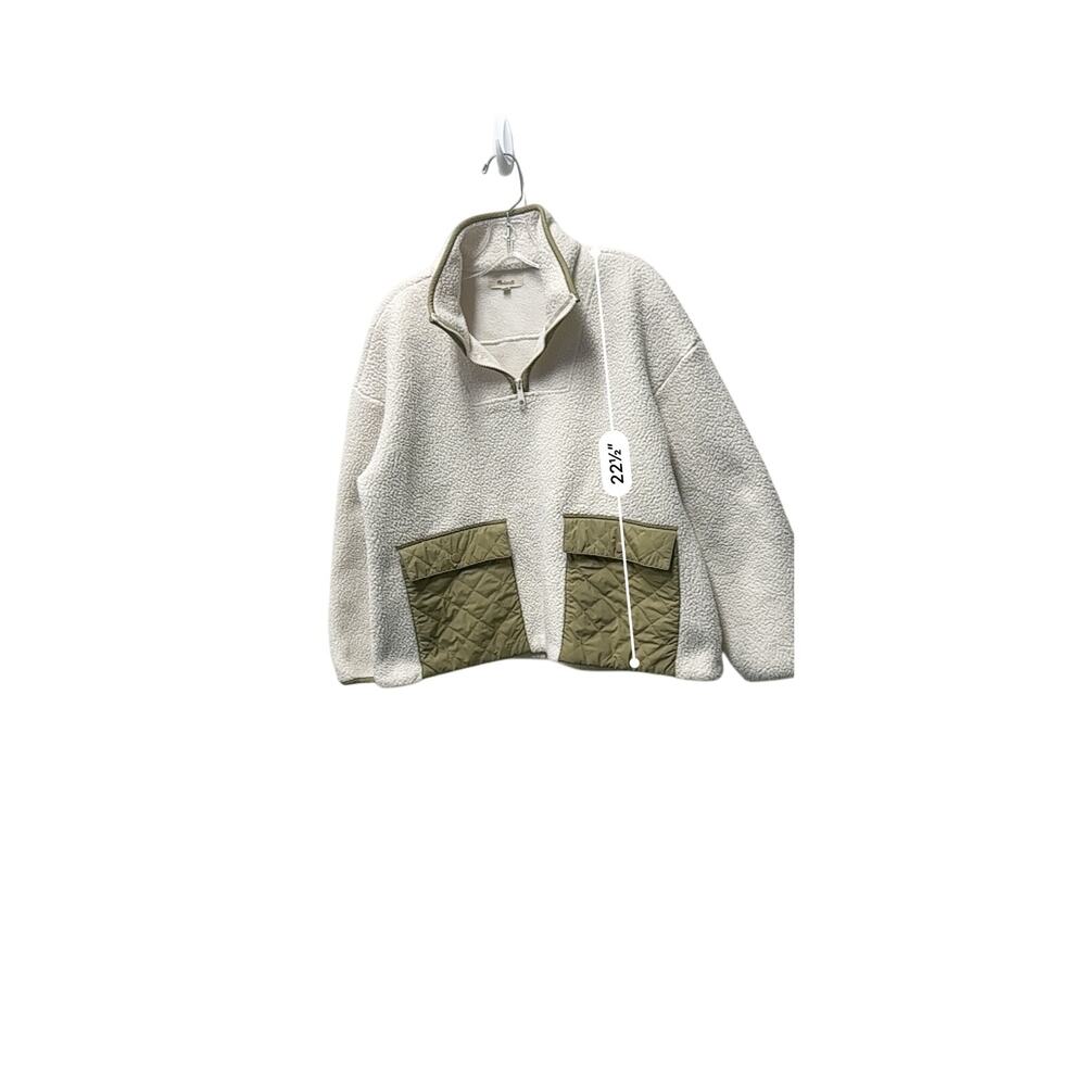Madewell Cream Fleece 1/4 Zip Fleece Popover Jacket Barn Pockets Green Boxy Cozy - Picture 7 of 11